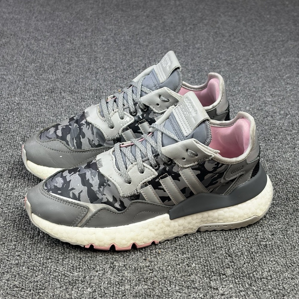 Adidas Nite Jogger Boost Womens Size 7 Gray Black Camo Pink Running Shoes EH1291
